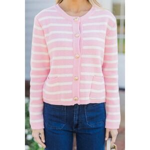 Shop the Mint Women's Ready to Go Pink Striped Cardigan Sweater - Medium